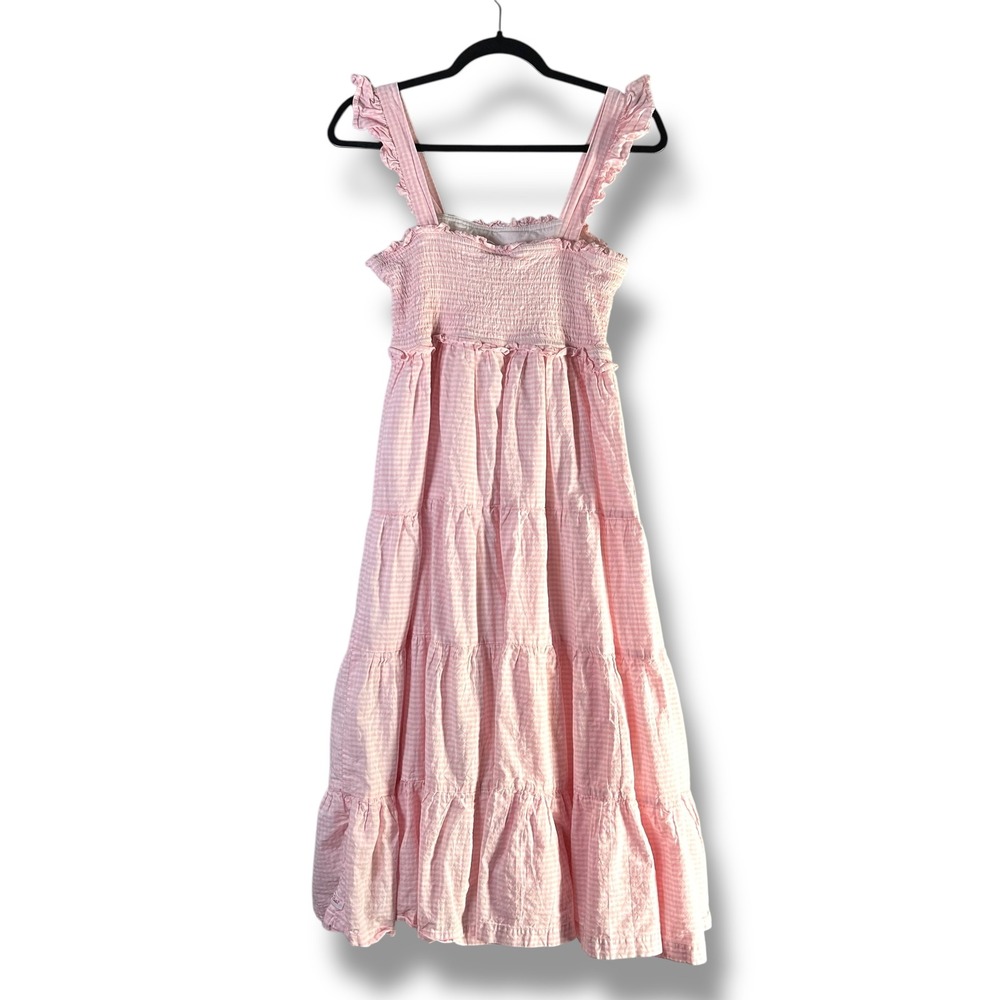 Ruffle Butts Womens Sz Medium Pink Gingham Smocked Tiered Maxi Dress Cottagecore - Picture 2 of 10